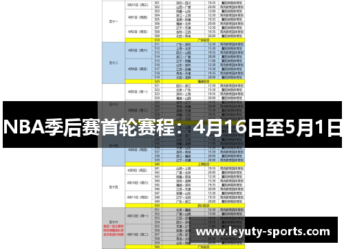 NBA季后赛首轮赛程：4月16日至5月1日